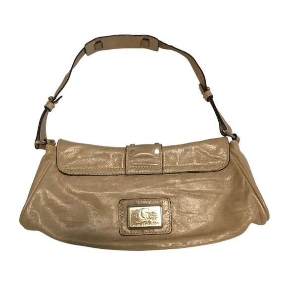 Guess Collection Beige Leather Studded Shoulder Bag With Gold Hardware - Picture 5 of 7